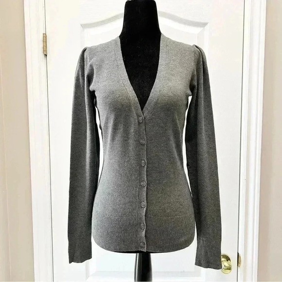 Ricki’s Cardigan Sweater Thin Knit V Neck Button Front  Charcoal Grey Size Small - Picture 13 of 16
